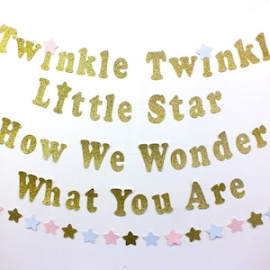 Gender Reveal Shower Twinkle, Twinkle Little Star, Gold Glitter Banner