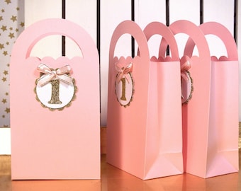 Favor Bags, Gold and Pink First Birthday, Pink, Mint, Cream and Blue Candy Bags