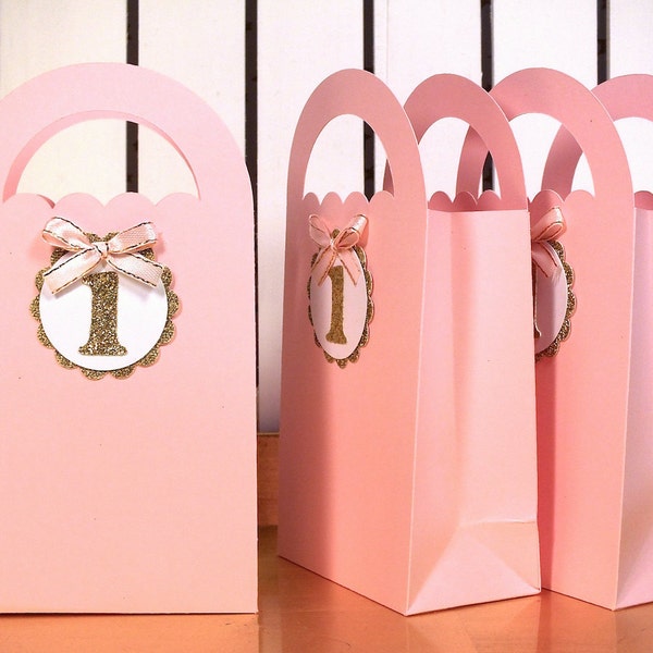 Favor Bags, Gold and Pink First Birthday, Pink, Mint, Cream and Blue Candy Bags