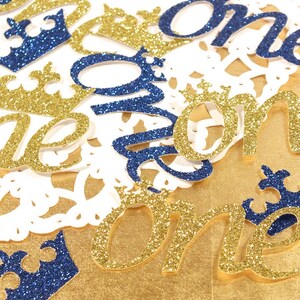 Festa Princesinha, Confete Coroa, Um Confete, Azul Royal e Dourado Primeiro aniversário