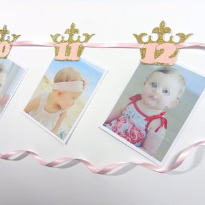 Little Princess Photo Banner, 1-12 Months Banner, Gold and Pink First Birthday, Pink and Gold Birthday, First Birthday image 2