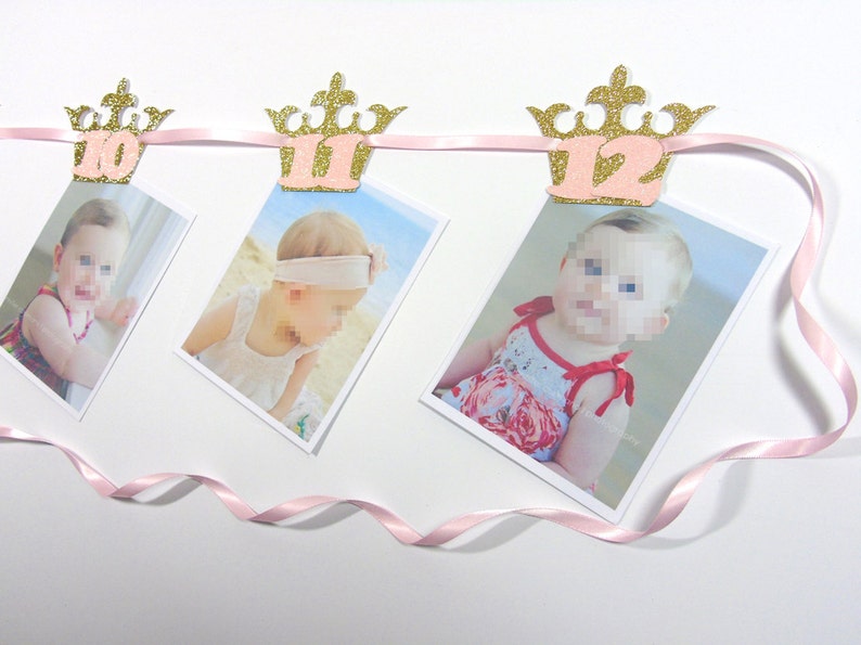 Little Princess Photo Banner, 1-12 Months Banner, Gold and Pink First Birthday, Pink and Gold Birthday, First Birthday image 2