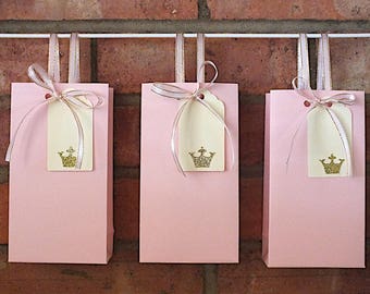 Little Princess Party, Crown Favor Bags, Gold and Pink, Gold and Blush, First birthday, Birthday Decor, Pink and Gold Birthday
