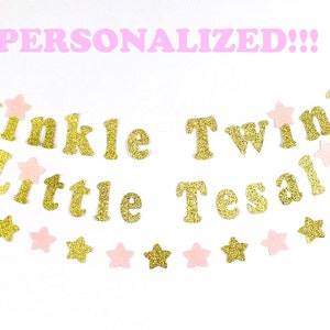 Twinkle, Twinkle Little Star Personalized Gold Glitter Banner, Birthday Decor, Pink and Gold Birthday, First Birthday
