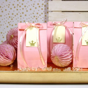 Little Princess Party, Crown Favor Bags, Gold and Royal Blue, Gold and Pink, First birthday, Birthday Treat Bags image 3