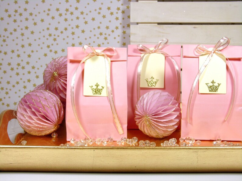 Little Princess Party, Crown Favor Bags, Gold and Royal Blue, Gold and Pink, First birthday, Birthday Treat Bags image 3