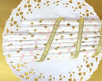 Twinkle poco pajitas de papel estrellas, conjunto de 25, oro y rosa primer cumpleaños, cumpleaños estrella Twinkle, cumpleaños de rosa y oro, primer cumpleaños