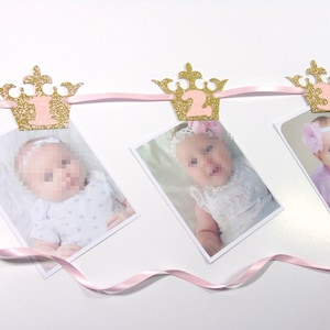 Little Princess Photo Banner, 1-12 Months Banner, Gold and Pink First Birthday, Pink and Gold Birthday, First Birthday image 1