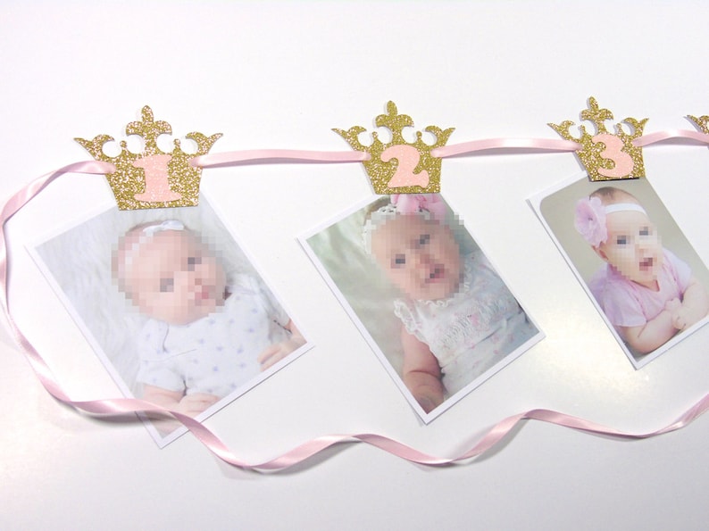 Little Princess Photo Banner, 1-12 Months Banner, Gold and Pink First Birthday, Pink and Gold Birthday, First Birthday image 1