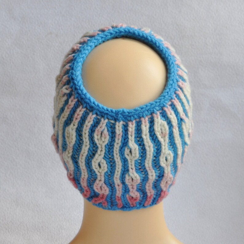 Ear warmer Pony tail Beanie Brioche Knit Head band Double sided Womens head band Hair band stone Chunky blue Headband Brioche stitch.