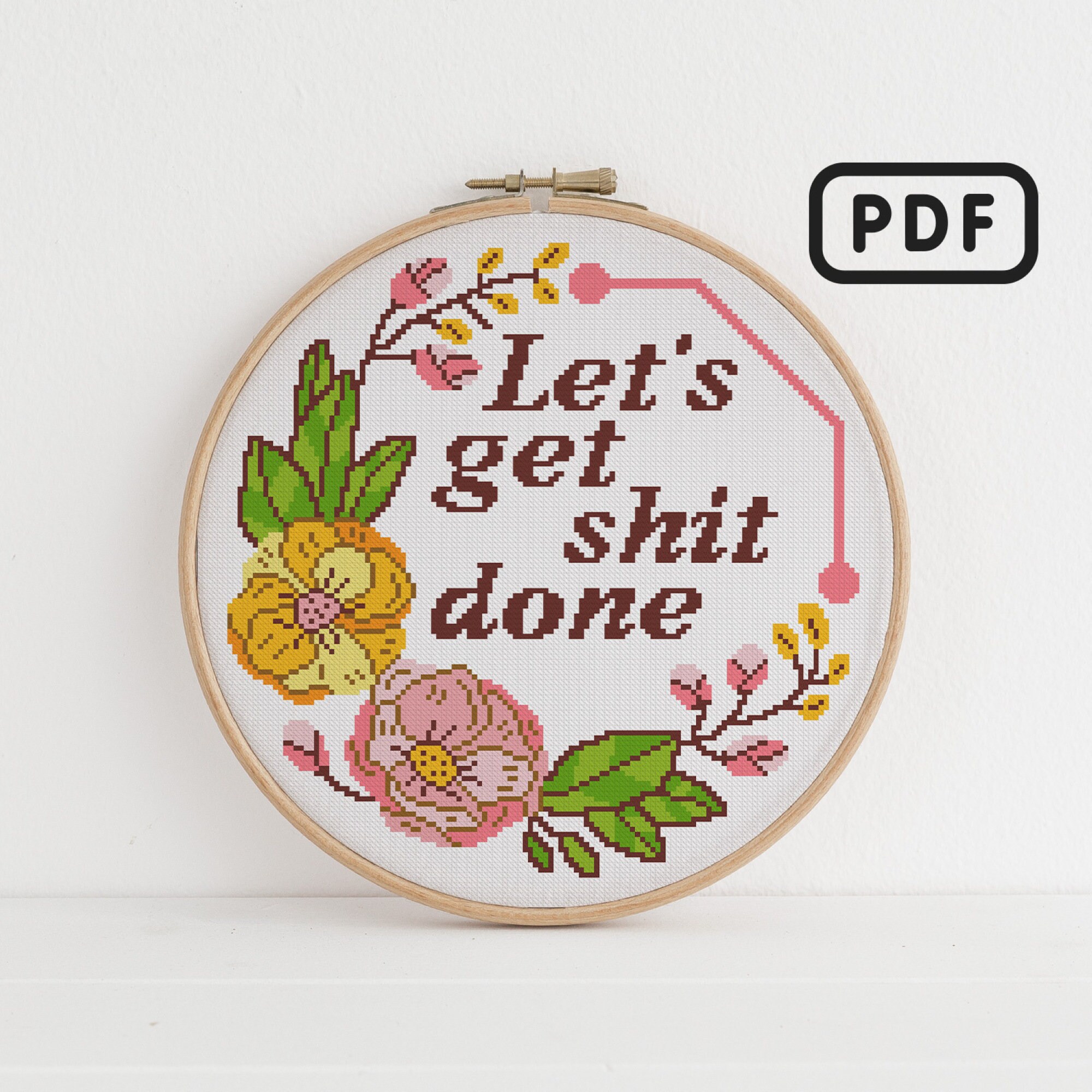 Rude Quote Cross Stitch Pattern PDF. Let's Get Shit Done. Etsy