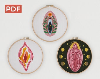 Set Feminine Cross Stitch Pattern PDF. Abstract Anatomy Art Decor. Adult Embroidery for Beginners