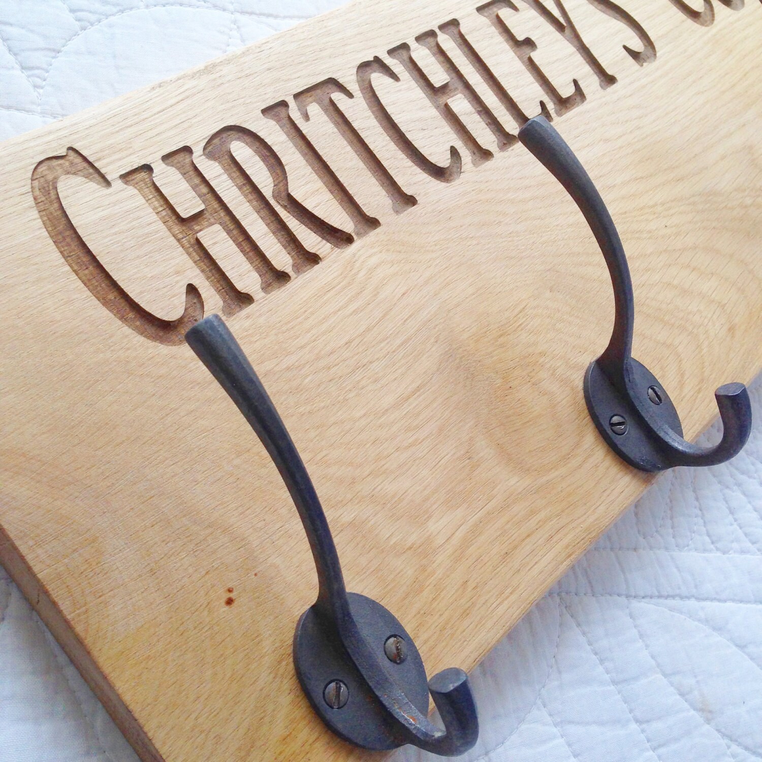 Personalised Engraved Solid Oak Coat Hanger Rack Etsy