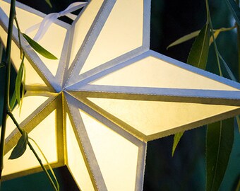 Linterna de papel en forma de estrella 3D con recortes para ventanas - Archivo de corte SVG PDF - ocasión especial, luminaria, iluminación, diseño, patrón, decoración