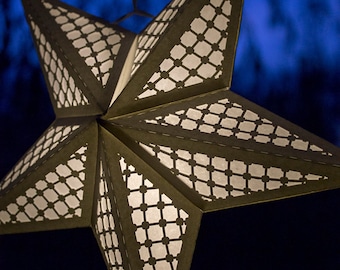 Linterna de estrella de papel 3D con recortes de celosía - ARCHIVO DE CORTE SVG ocasión especial, luminaria, iluminación, diseño, patrón, decoración, fiesta