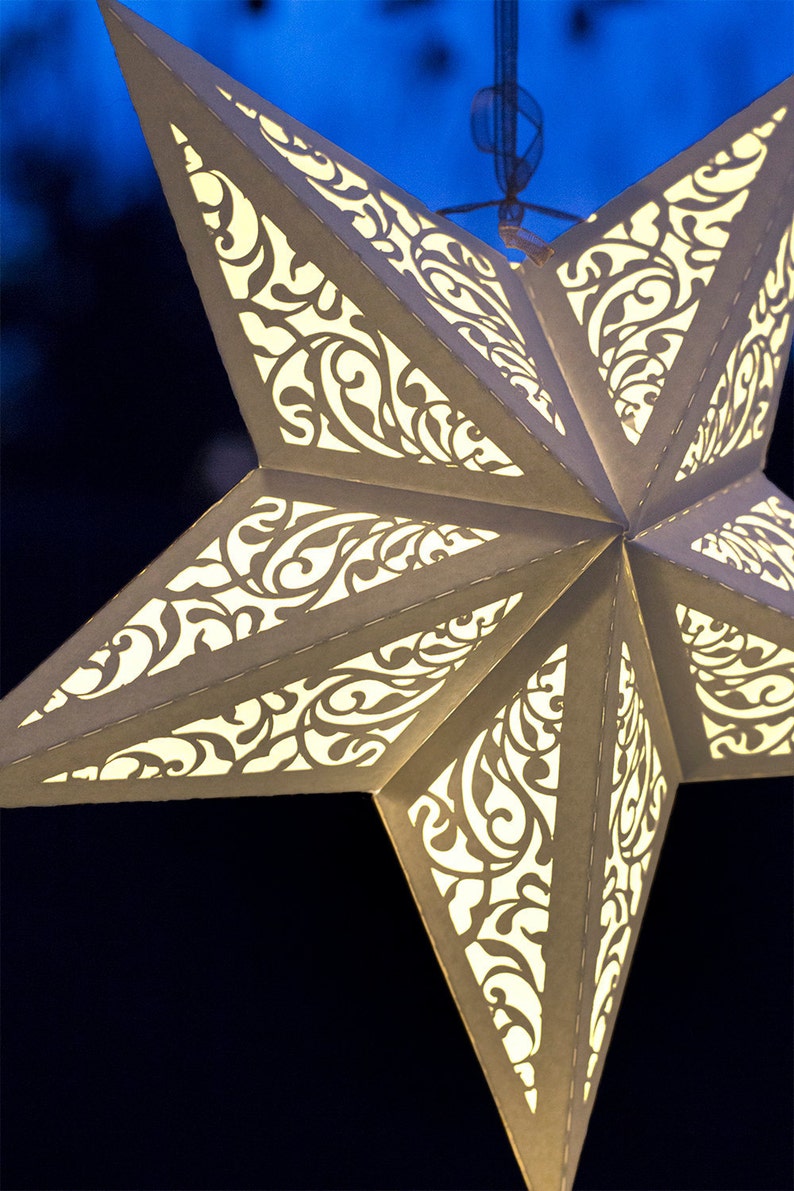 3D Paper Star Lantern w Flourishes - SVG cutting file Pdf special occasion, luminary, lighting, design, pattern, decoration, party 