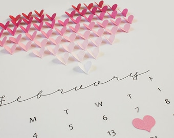 Página personalizada del calendario Ombre Heart (SOLO DIGITAL) - Regalo del 1er aniversario, papel, boda, San Valentín, 3D, único en su tipo