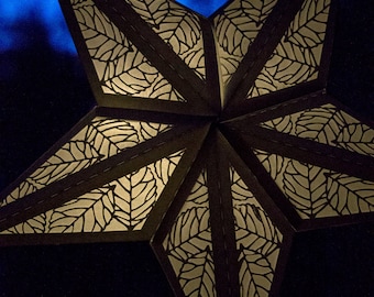 Linterna de estrella de papel 3D con recortes de hojas - ARCHIVO DE CORTE SVG ocasión especial, luminaria, iluminación, diseño, patrón, plantilla, decoración, fiesta