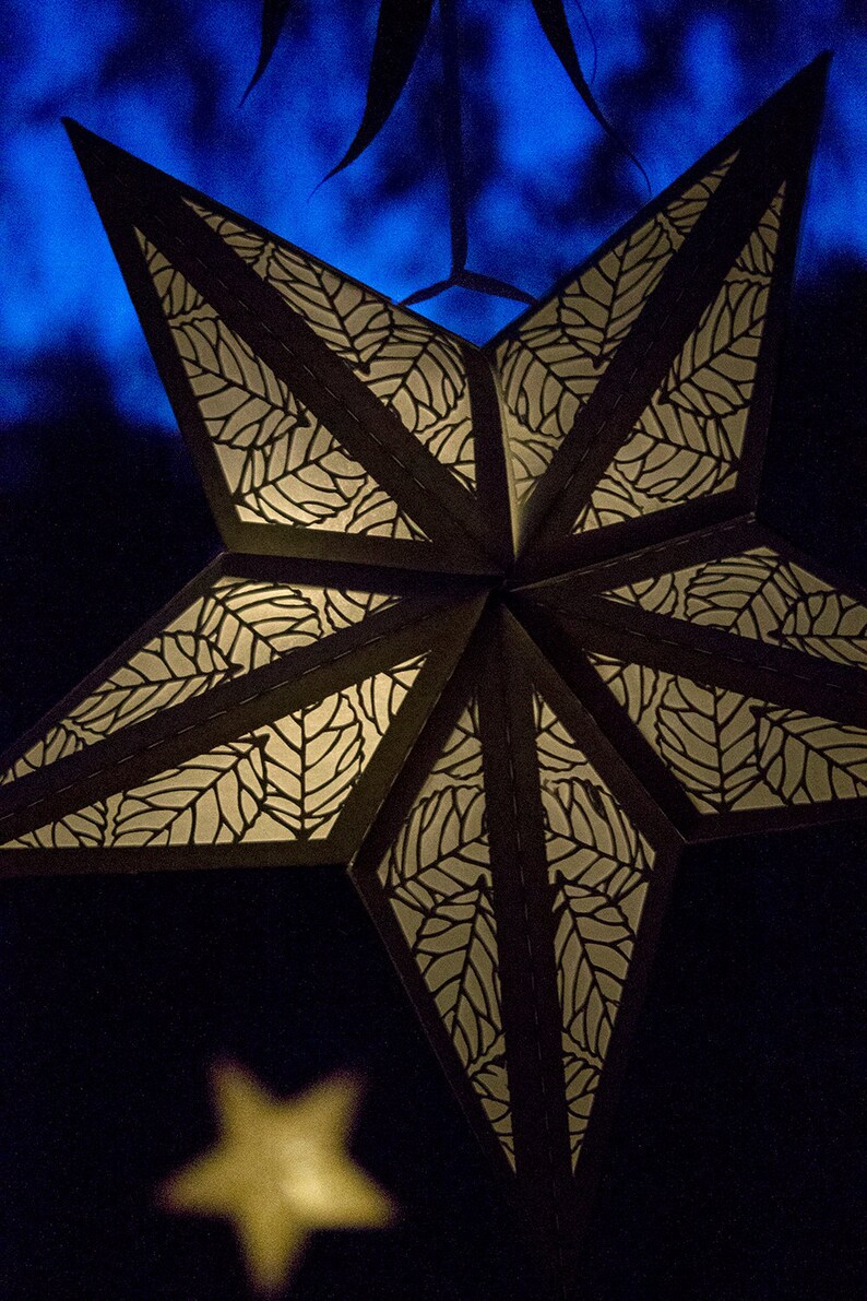 Download 3D Paper Star Lantern w Leaves Cutouts SVG CUTTING FILE | Etsy