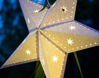 Linterna de estrella de papel con estrellas y puntos - ARCHIVO DE CORTE SVG Pdf ocasión especial, luminaria, iluminación, diseño, patrón, plantilla, decoración, parte