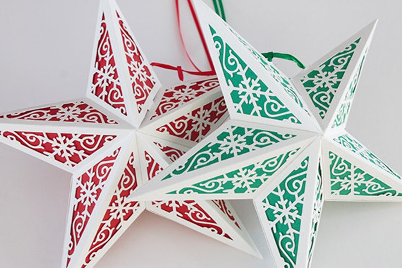 Download 3D Paper Star Lantern w Snowflakes SVG Cutting File PDF ...