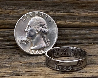 1964 Washington Quarter Coin Ring size 8 US