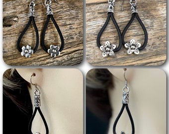 Leather Cord Daisy Earrings