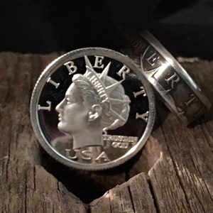 Handcrafted LIBERTY Norfed 5 Dollar coin ring .999 Silver
