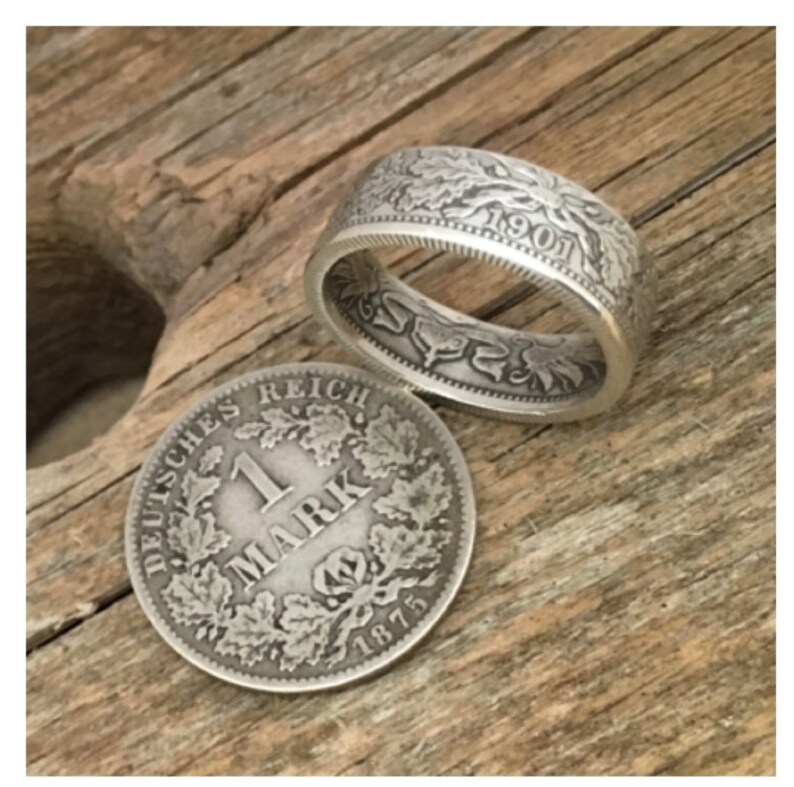 Handcrafted German 1 Mark coin ring 90/% silver