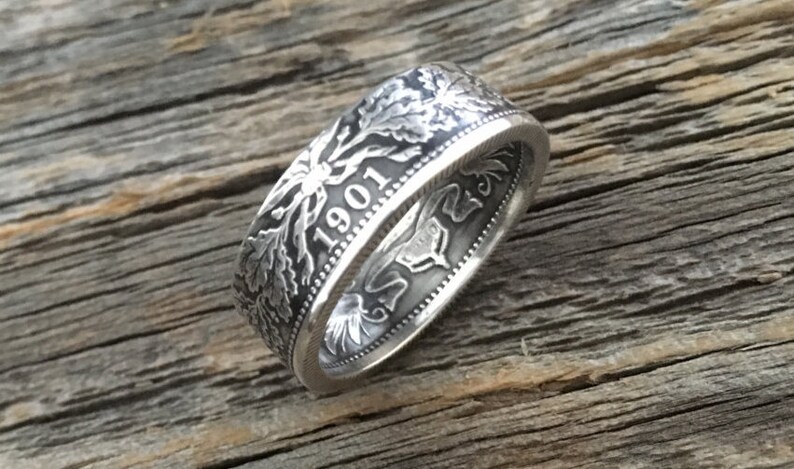 Handcrafted German 1 Mark coin ring 90/% silver