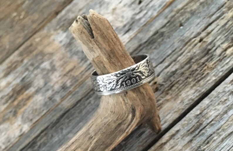 Handcrafted German 1 Mark coin ring 90/% silver