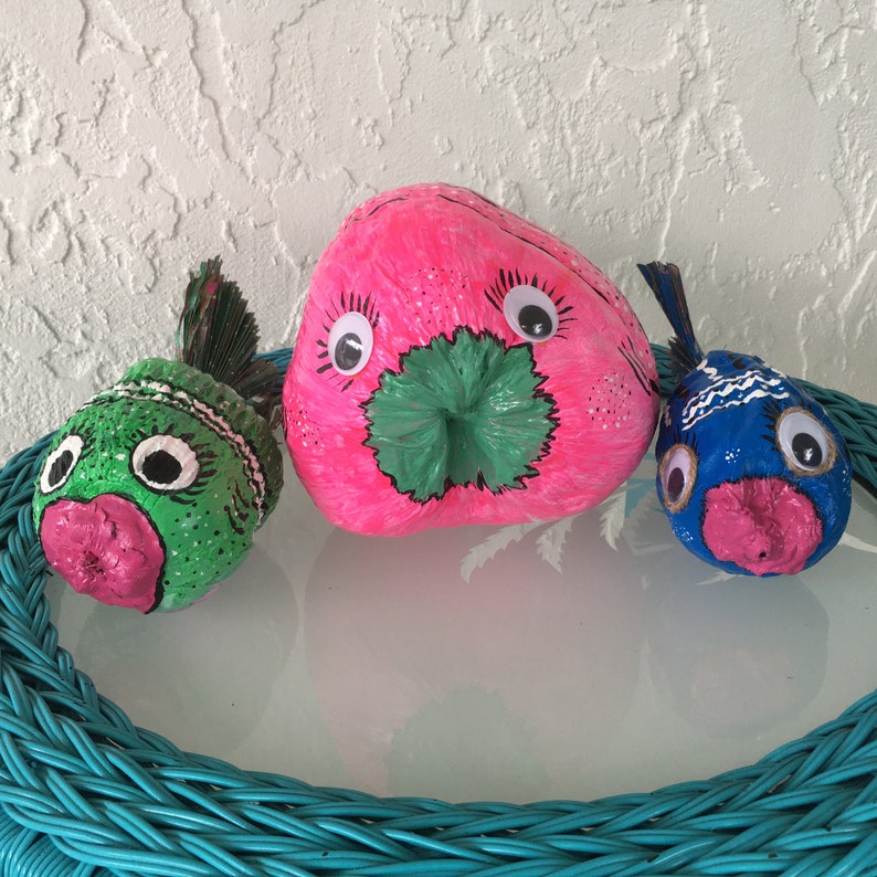 Tropical Handpainted Coconut Fish Set of Three FREE Etsy