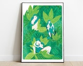 Illustration aux crayons de couleurs de femmes dans la nature