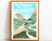 Illustration aux crayons de couleurs de montagne