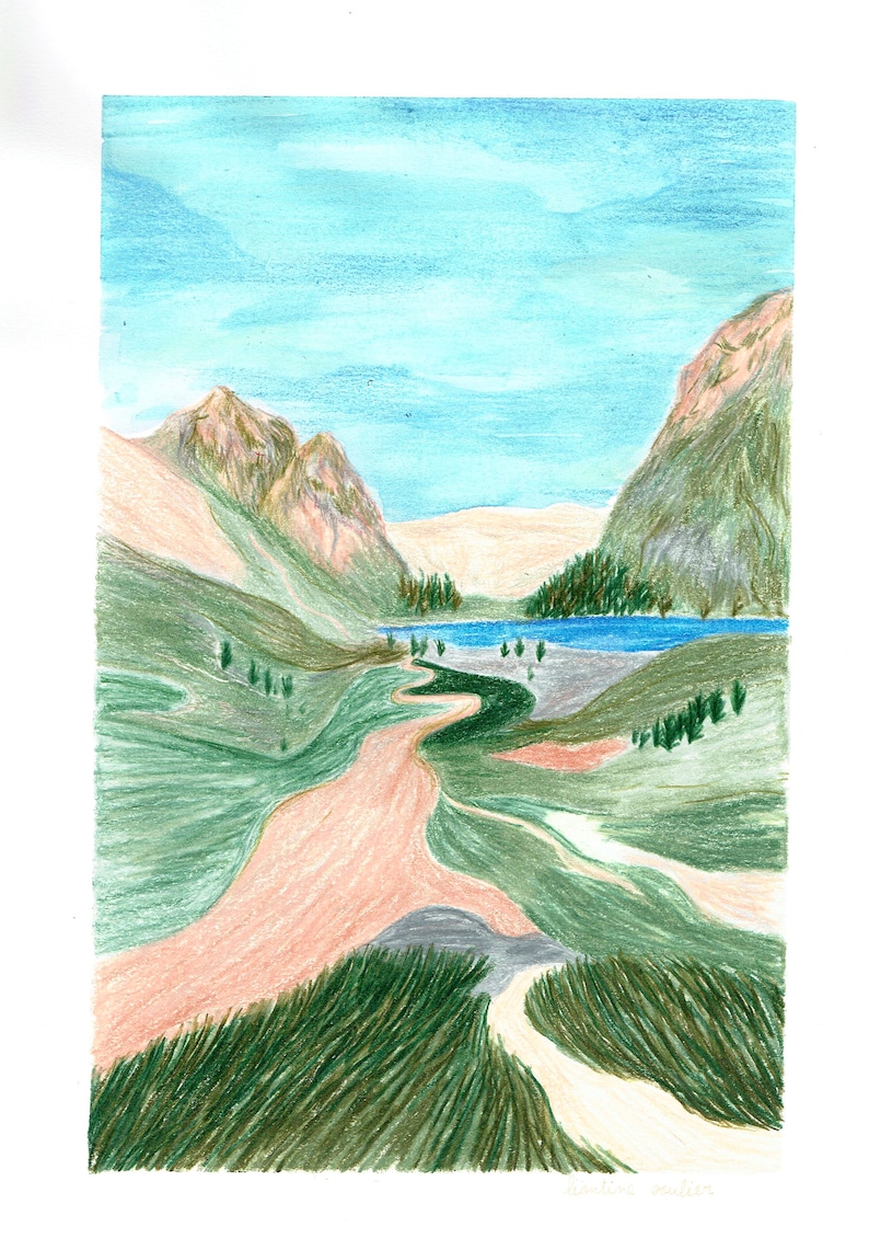 Illustration aux crayons de couleurs de montagne image 2