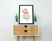 Illustration aux crayons de couleurs Protea & Caladium