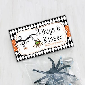 Halloween Bugs and Kisses Treat Bag Toppers, Printable Spider Candy and Cookie Bag Labels