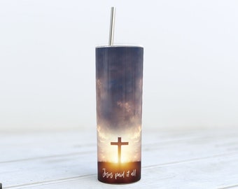 Christian Jesus Paid It All 20 oz Skinny Tumbler Wrap Sublimation PNG Design | Instant Download