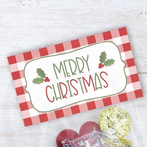 Christmas Buffalo Check Bag Toppers, Farmhouse Christmas Candy Cookie Party Favor Bag Toppers, Christmas Party Printable Download
