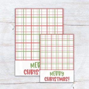Merry Christmas Printable Mini Cookie Card, Red Green Plaid Christmas Note Cards, 3.5x5&quot; and 5x7&quot; Cookie Card Packaging Backer