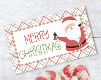 Printable Merry Christmas Santa Claus Treat Bag Toppers, Christmas Cookie and Candy Bag Toppers, Winter Party Favor Bag Toppers