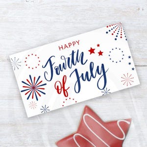 Printable 4th of July Treat Bag Toppers, Patriotic Red White Blue Fireworks Cookie Candy Snack Bag Toppers, Fireworks Theme Treat Topper