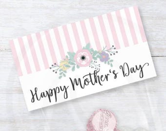 Printable Mother's Day Bag Toppers, Pink Floral Mother's Day Gift Candy or Cookie Bag toppers - 3 Sizes Included Instant Download