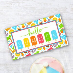 Hallo Sommer druckbare Taschen Topper, Sommer Geburtstag Pool Party Leckerei oder Candy Bag Topper, Sommer Keks Taschen, Jahresende Feier