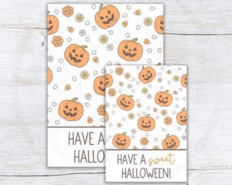 Halloween-Keks-Untersetzer, Kürbis-Leckerlikarten, Gruselkorb-Anhänger, süße Halloween-Gastgeschenke zum Ausdrucken