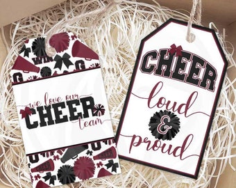 Cheerleader Geschenkanhänger, Burgund Kastanienbraun Schwarz Jubeln Team Squad Geschenkanhänger, Cheer Coach Mom Cookie Tag Topper zum ausdrucken herunterladen
