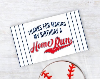 Baseball Birthday Thank You Treat Bag Topper, Kids Home Run Birthday Favor Bag Toppers, Baseball Cookie Bag Topper, 2 Sizes, Download