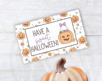 Halloween-Süßigkeitentüten-Verschluss zum Ausdrucken, niedlicher Kürbis-Süßigkeitentüten-Verschluss, Gastgeschenk für die Halloween-Party