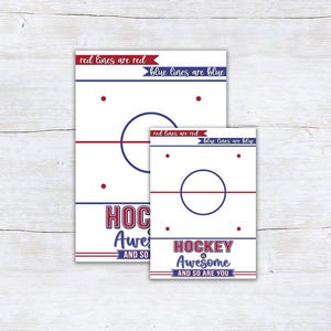 Afdrukbare grote en kleine koekjeskaart ijshockey, hockeysportthema verjaardagsfeestje gunst koekjeskaarten, afdrukbare sportkaartjes