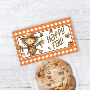 Printable Happy Fall Scarecrow Treat Bag Toppers, Thanksgiving and Autumn Cookie Bag Toppers, Instant Download